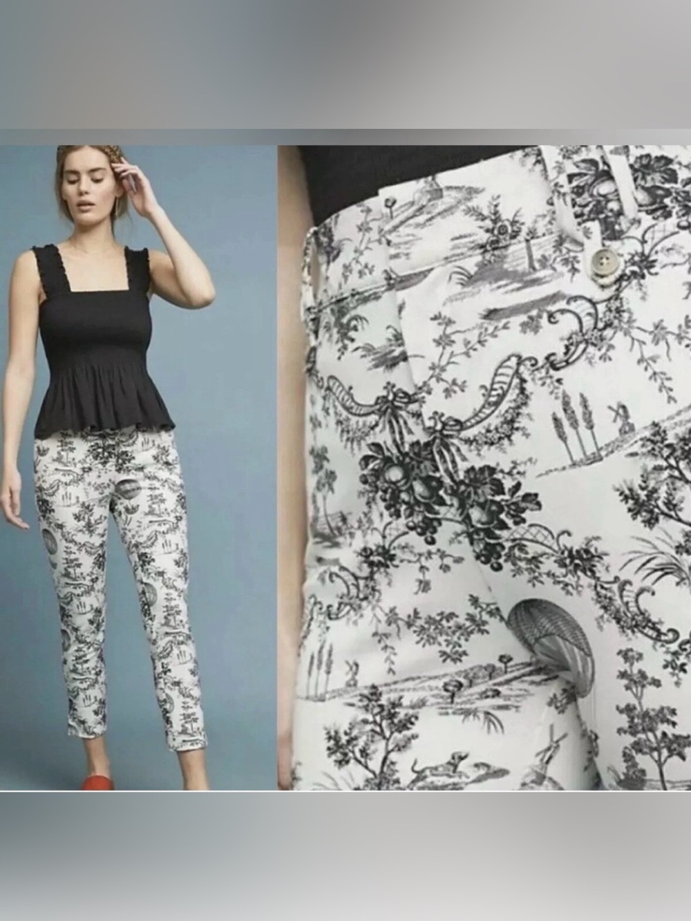 Anthropologie Black and White Toile Cropped Pants